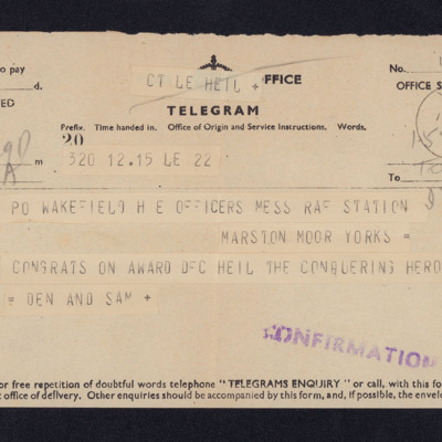 Telegram to Harold Wakefield